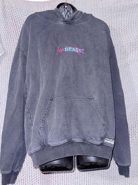 MrBeast Black Pullover Hoodie with Neon Logo